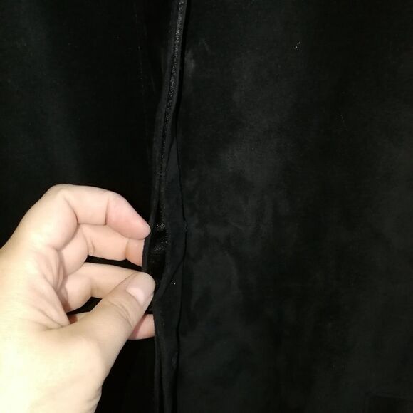 Vintage 80s Black Suede Leather Blazer & Knee Length Skirt 2 Piece Skirt Suit M - Picture 13 of 16